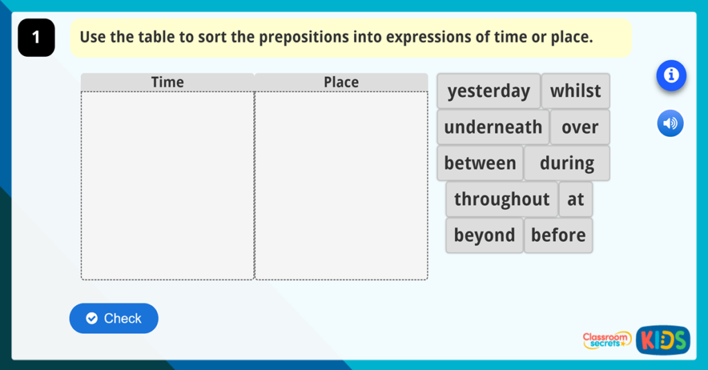 Year 3 Using Prepositions to Express Time and Place