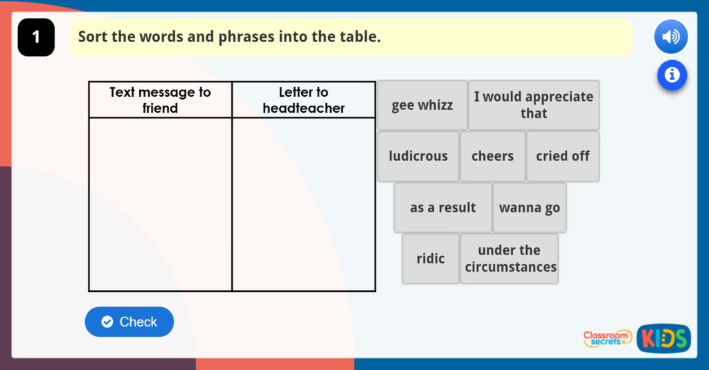 Year 6 GPS Recognising Formal and Informal Writing
