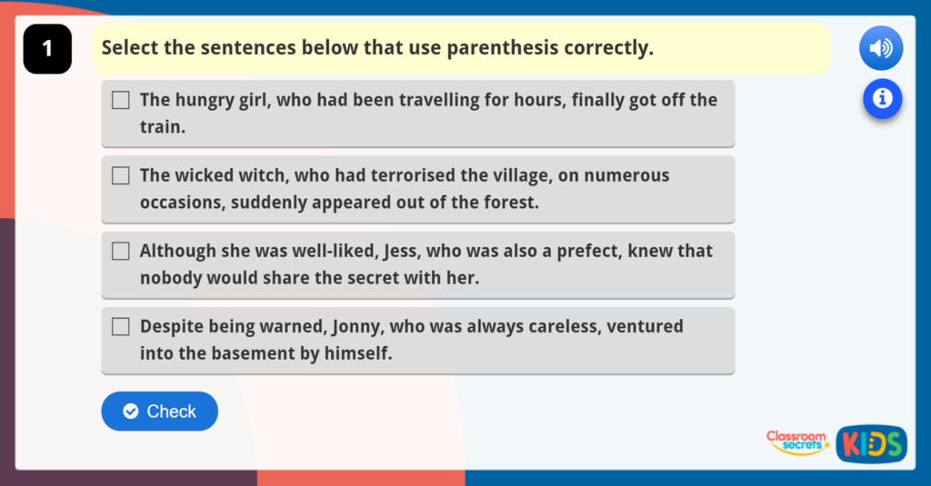 Year 5 Using Brackets and Dashes to Indicate Parenthesis