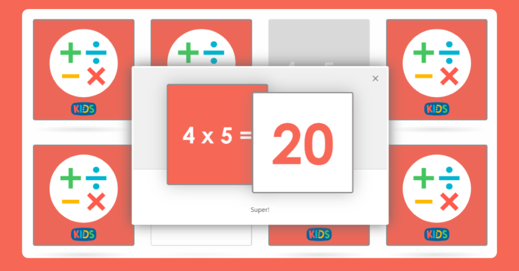 4 Times Table Memory Card Game