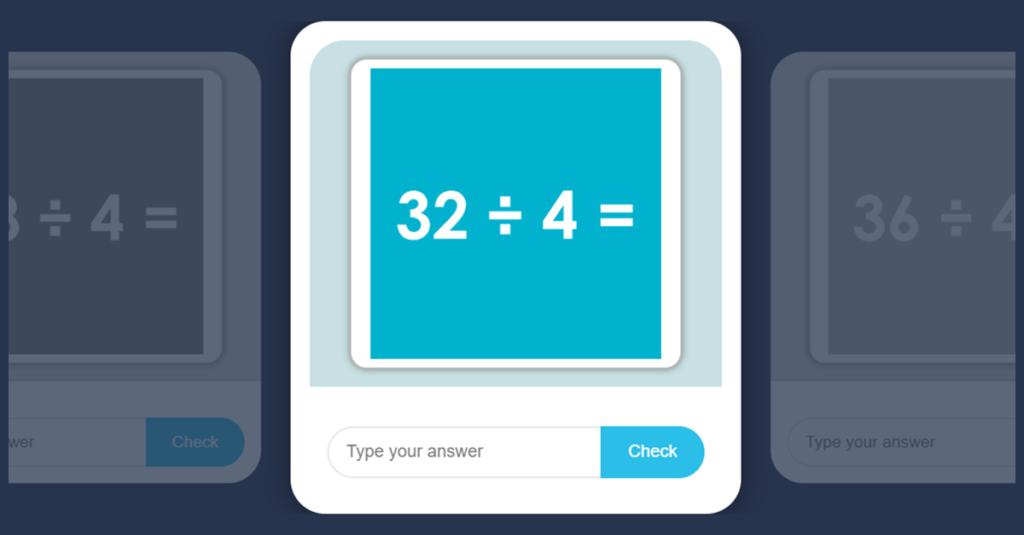 Divide by 4 Game with Flash Cards