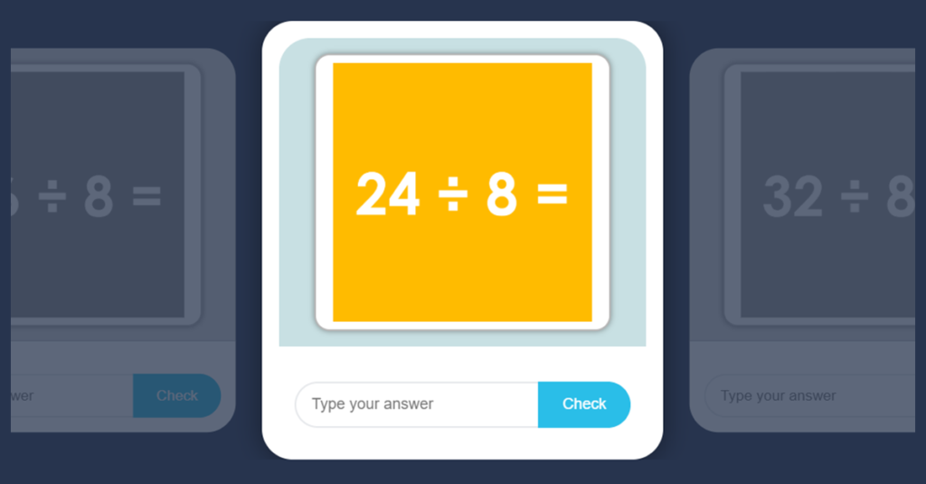 Divide by 8 Game with Flash Cards