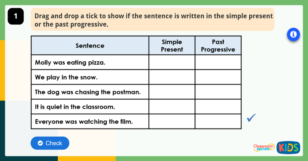 Year GPS Recognising Past Progressive Tense
