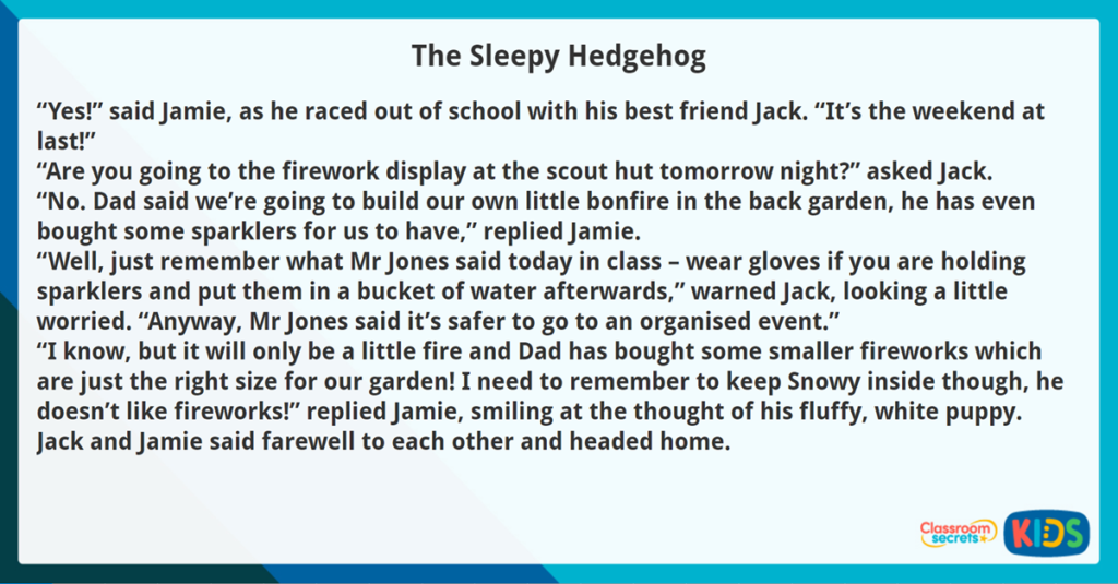 Year 3 Reading Comprehension Fiction The Sleepy Hedgehog