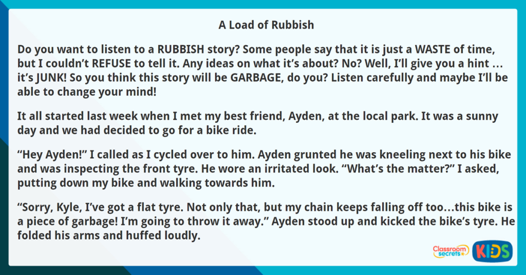 Year 4 Reading Comprehension Fiction A Load of Rubbish