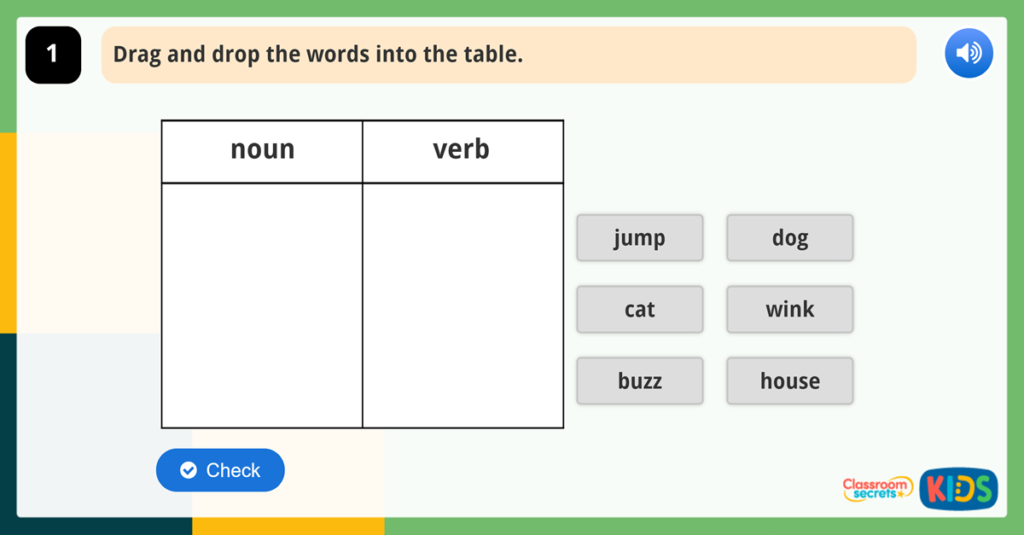 Year 1 Nouns and Verbs Game Word Classes