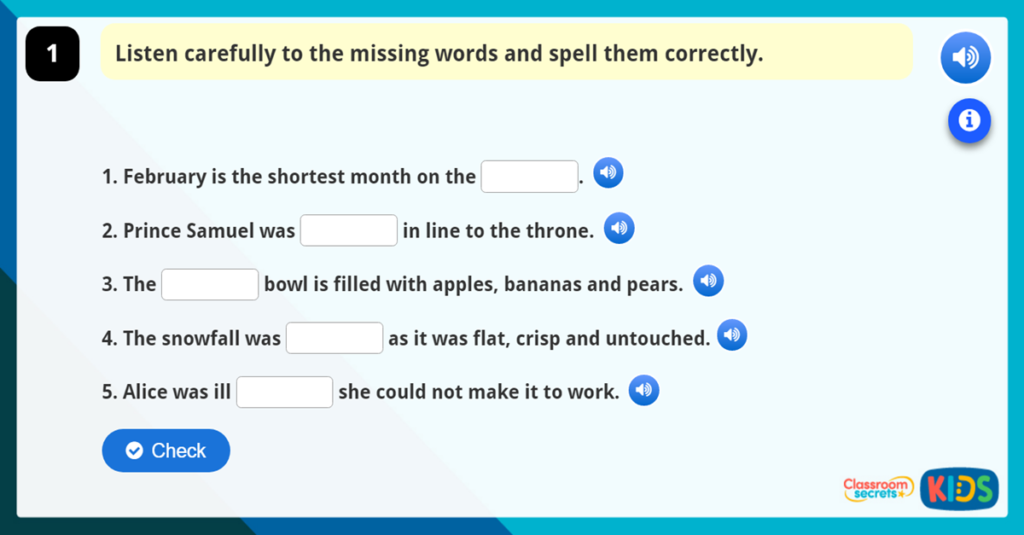 Spellings in Sentences Year 4