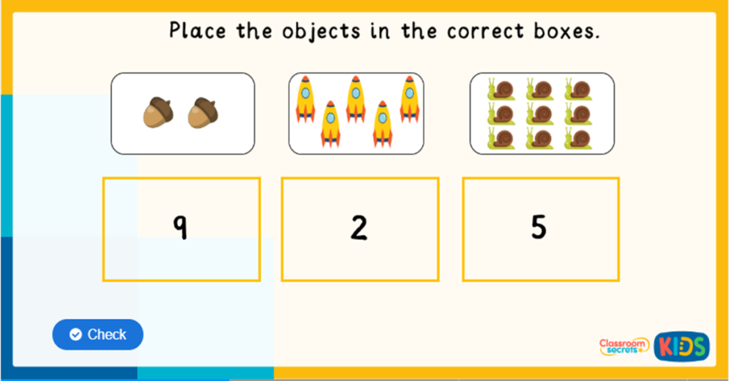 reception matching numbers to objects game