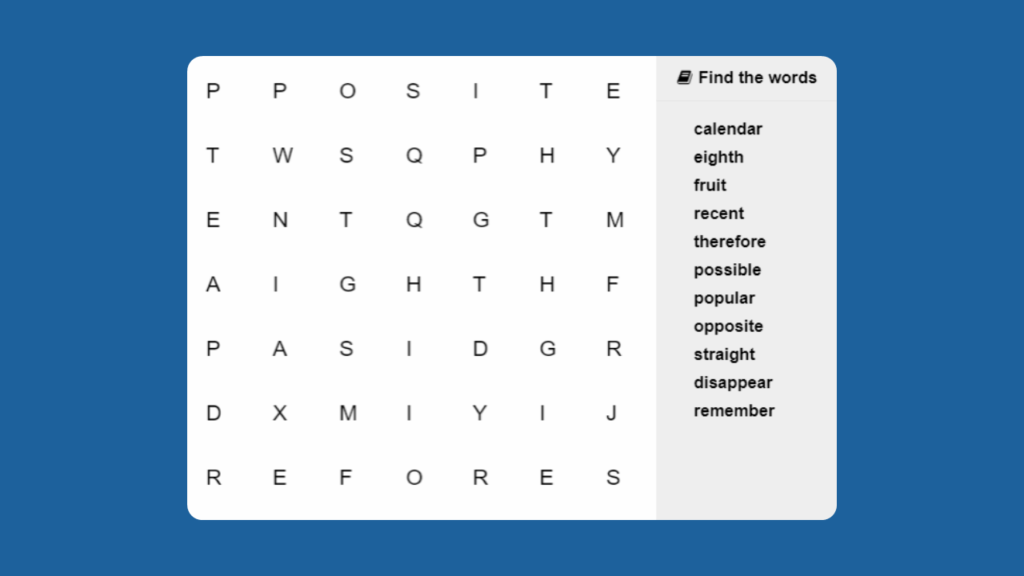 Spelling Word Search Year 3