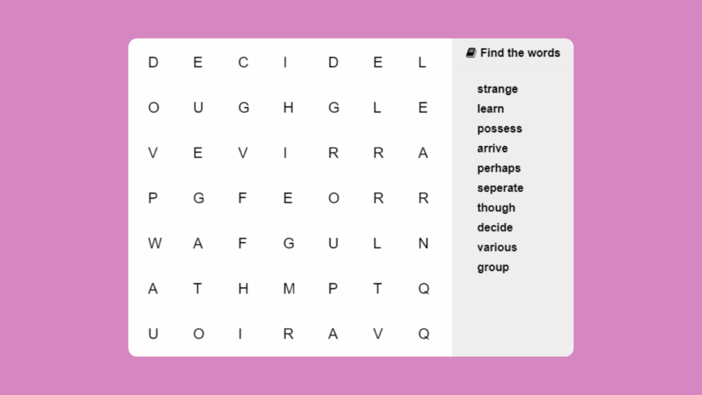Spellings Word Search Year 4