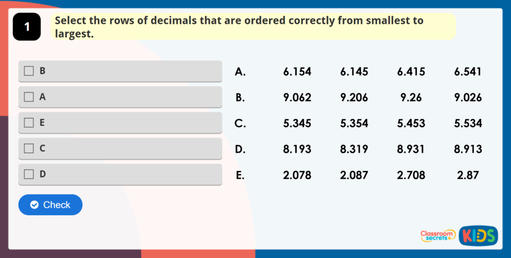 Year 5 Compare and Order Decimals