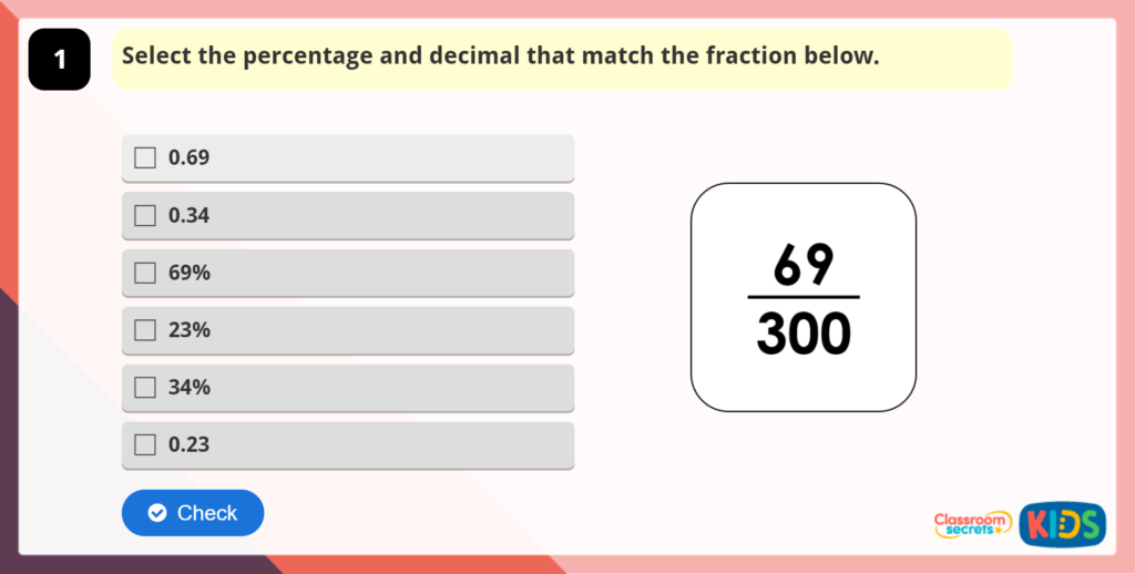 Year 5 Percentages as Fractions and Decimals