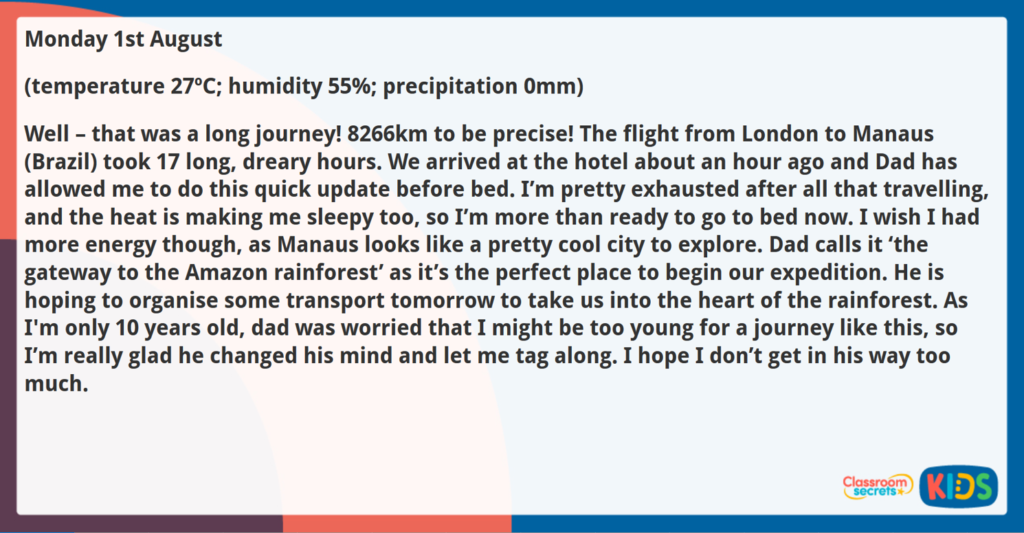 Year 5 Reading Comprehension Rainforest Diary