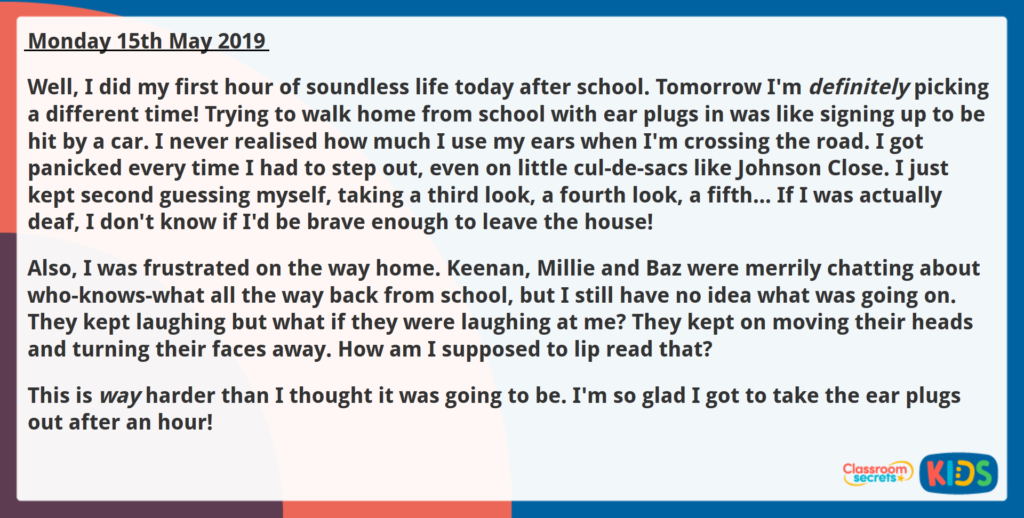 Year 6 Reading Comprehension A Week in Chloe's Shoes