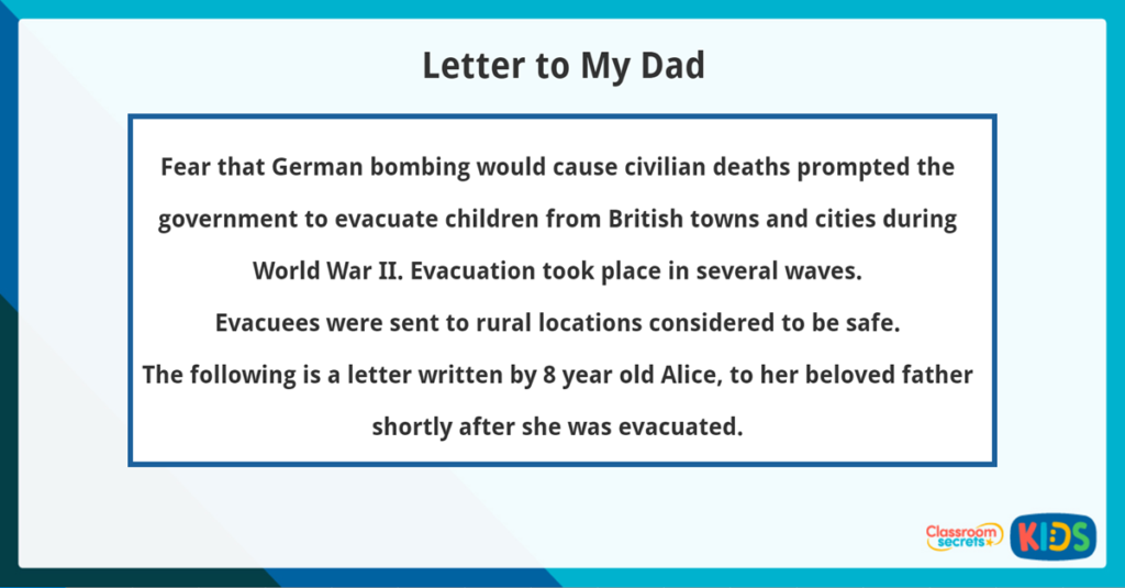 Year 3 Reading Comprehension Letter to My Dad