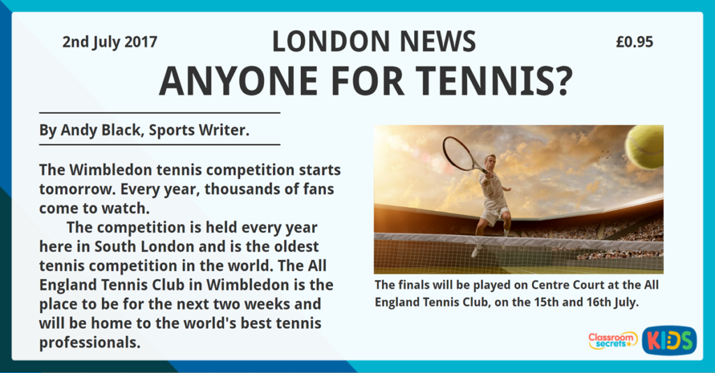 Year 3 Reading Comprehension Tennis Time