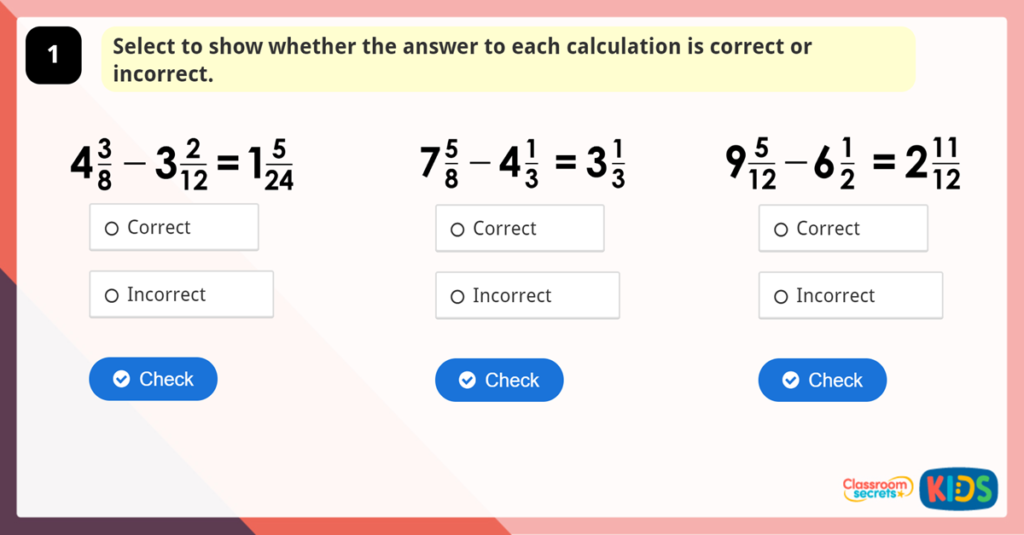 Year 6 Subtracting Fractions Game