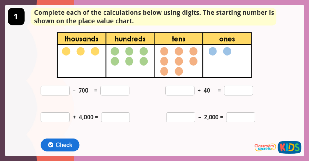 Year 4 Find 1s 10s 100s and 1000s More or Less