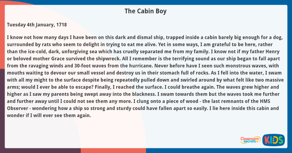 Year 5 Reading Comprehension The Cabin Boy
