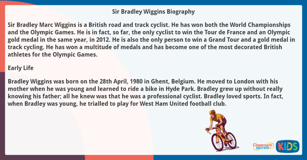 Year 5 Biography Reading Comprehension Bradley Wiggins