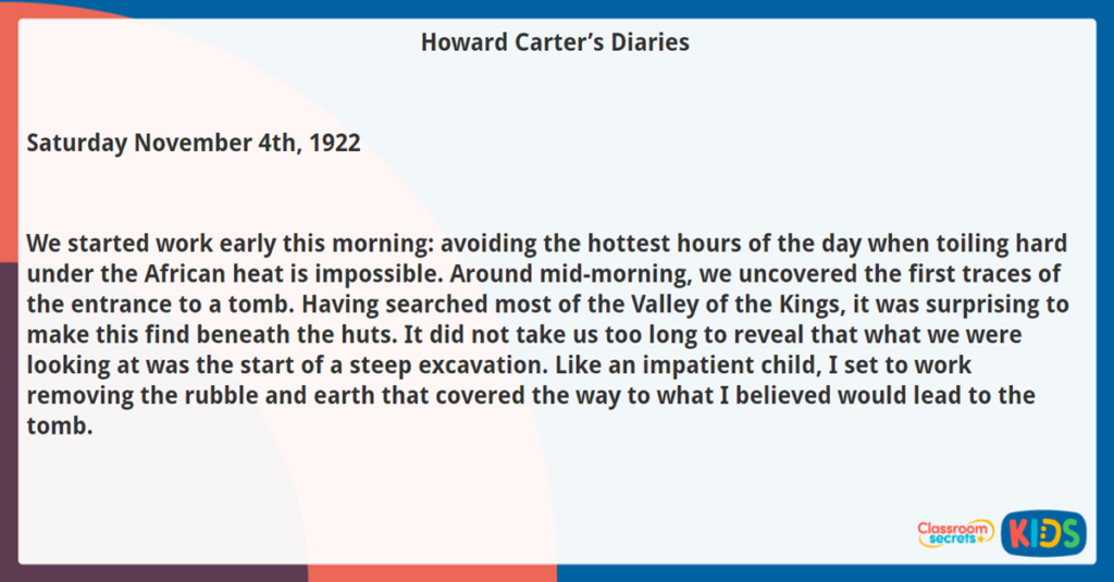 Year 6 Reading Comprehension Howard Carter's Diaries