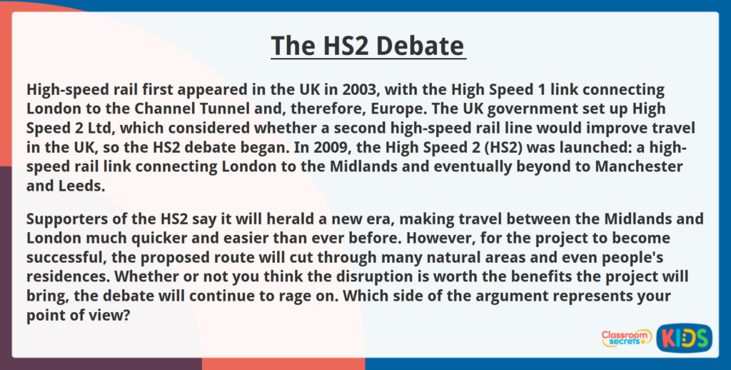 Year 6 Reading Comprehension The HS2 Debate