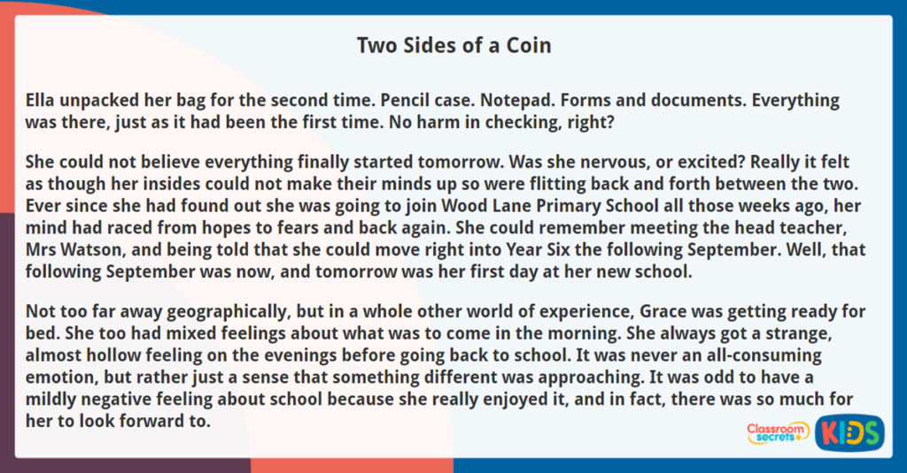 Year 6 Reading Comprehension Two Sides of a Coin