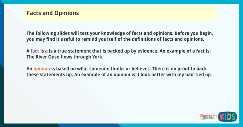 Year 3 Facts and Opinions Activity