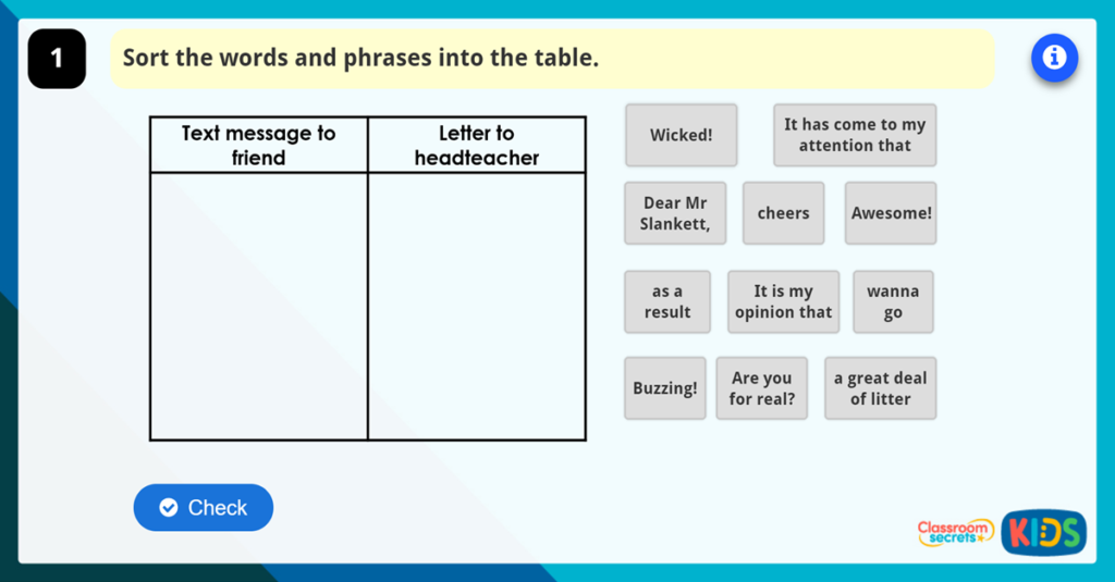 Year 4 Formal and Informal Language Game