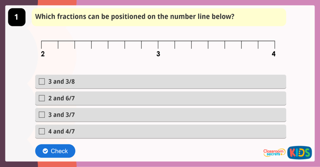 Year 3 Fractions on a Number Line Greater Than One Game