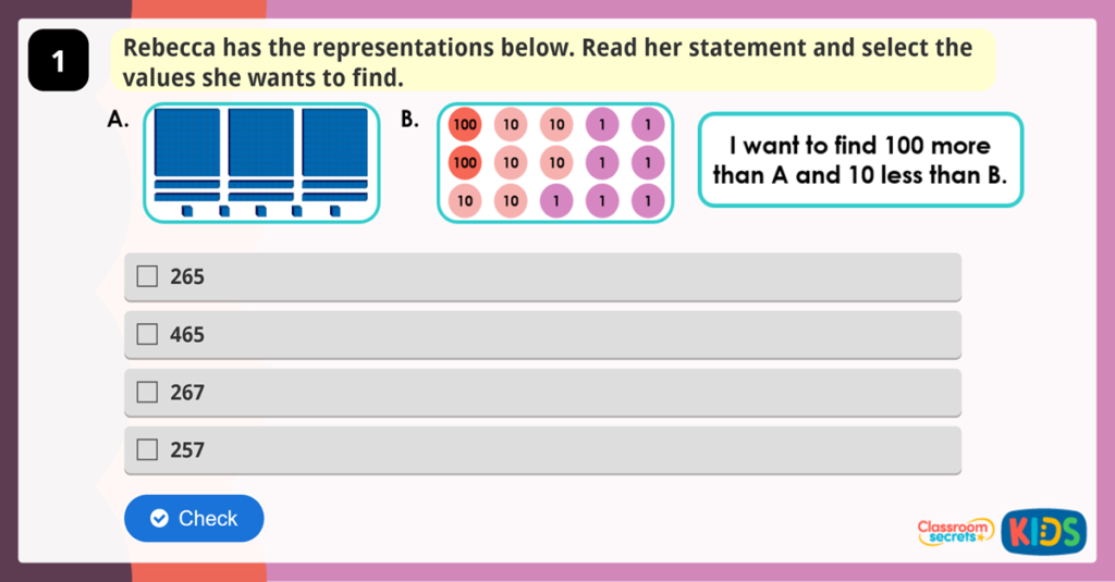 Year 3 Find 10 or 100 More or Less Game