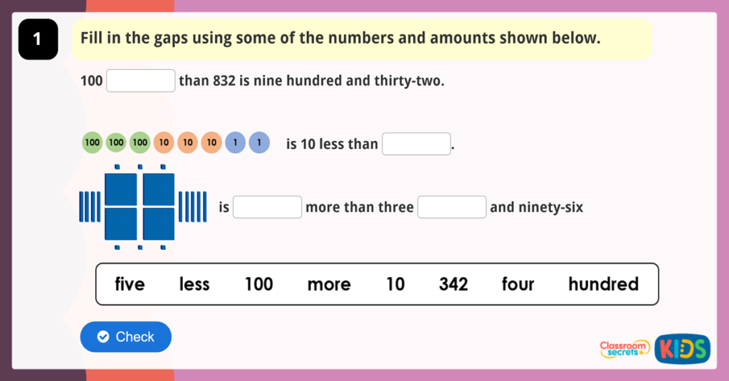 Year 3 Find 1, 10 or 100 More or Less Game