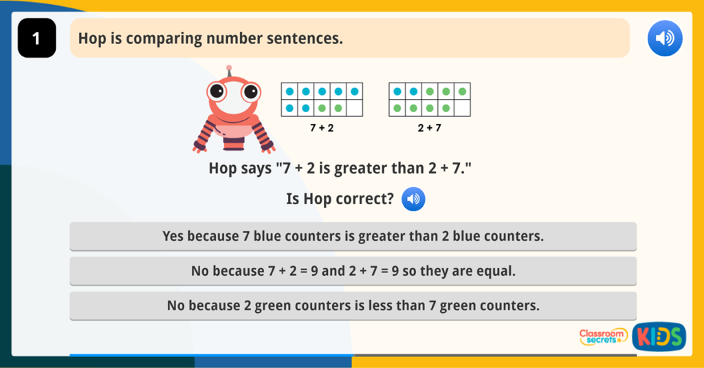 Year 1 Comparing Number Sentences Activities