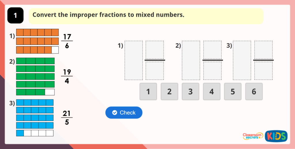 Improper Fractions to Mixed Numbers