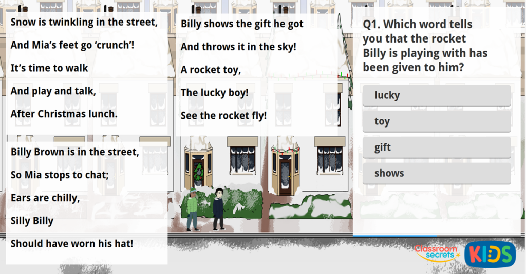 Year 2 Christmas Poem Comprehension