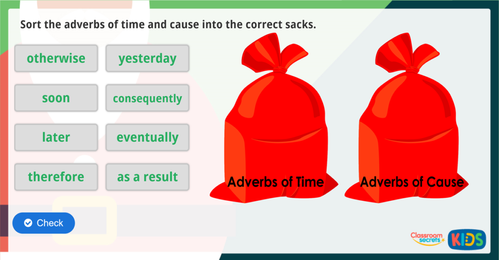 Year 4 Christmas Matching Words to Word Types