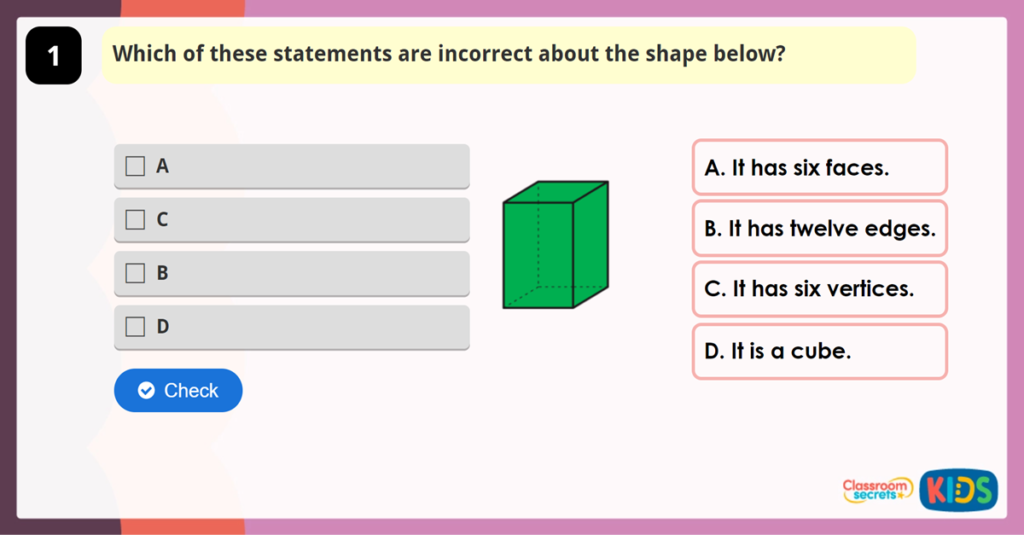 Year 3 Recognise and Describe 3D Shapes Game