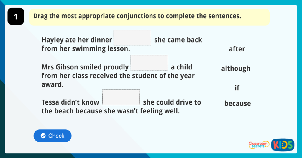 Year 3 Extending Sentences by Using Conjunctions Game