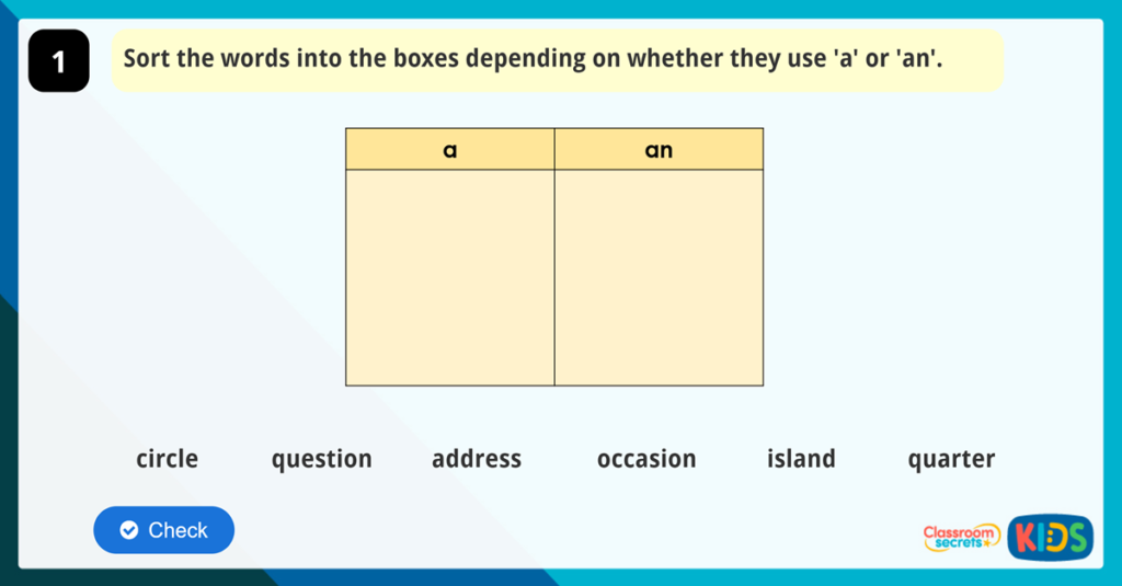 Year 3 Use A or An Game