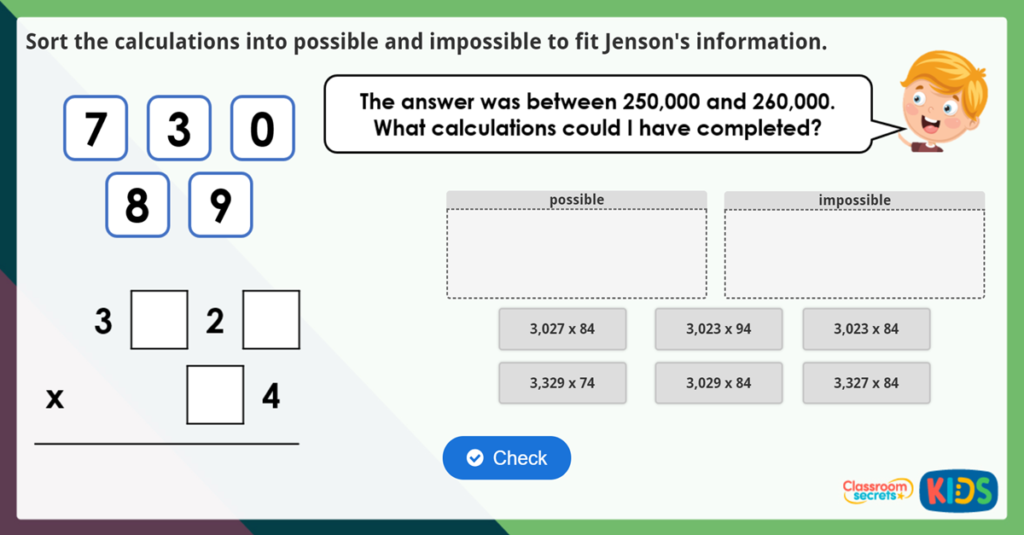 Multiply 4 Digits by 2 Digits Maths Challenge