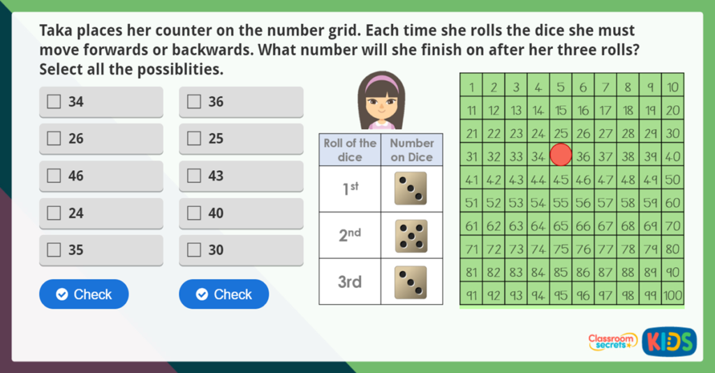 Year 2 Count in steps of 2, 3, and 5 from 0, and in tens from any number, forward or backward) Q2 Maths Challenge