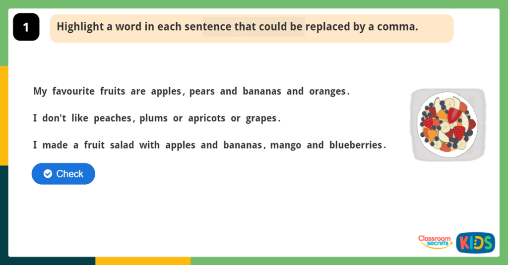 Year 2 Commas Challenge Game