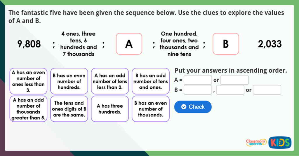 Year 4 Order and compare numbers beyond 1,000 Q1 Maths Challenge