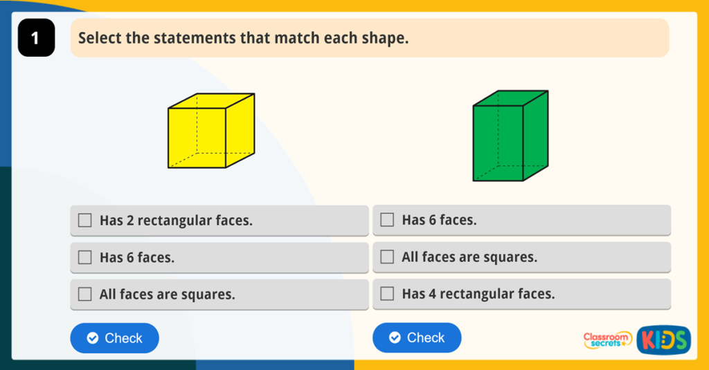 Year 2 Properties of 3D Shapes Activity