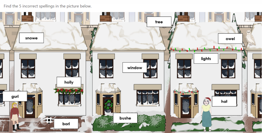 Year 2 Spot the Incorrect Christmas Spellings IWB Activity
