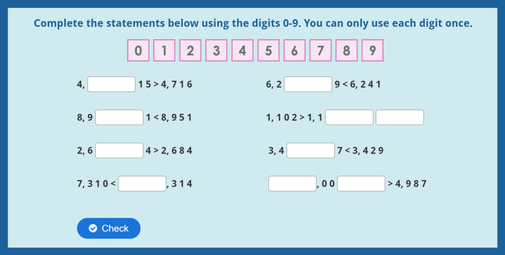 Year 4 Compare Numbers Game