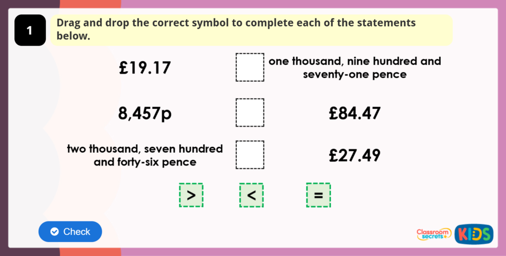 Year 4 Ordering Money Game