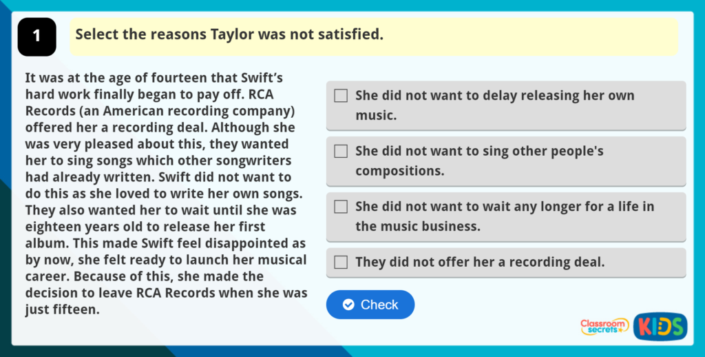 Year 4 Retrieve and Record Reading Comprehension Challenge