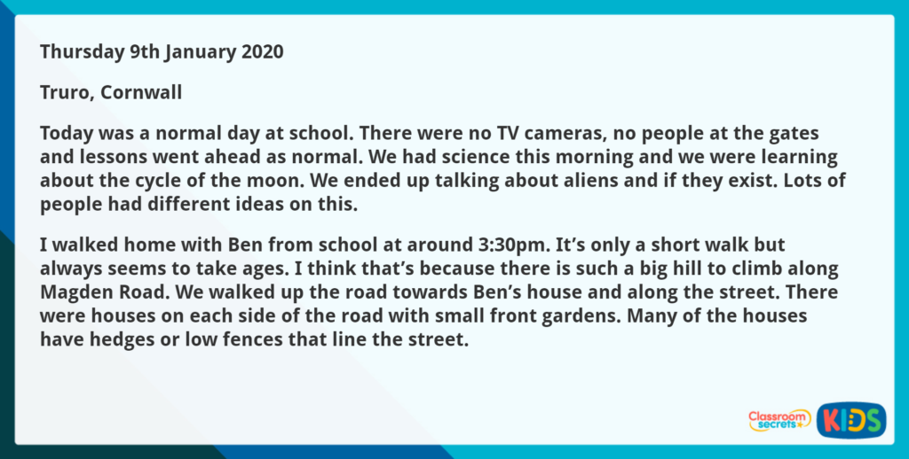 Year 4 Summarise Ideas Reading Comprehension Diary Entry 3