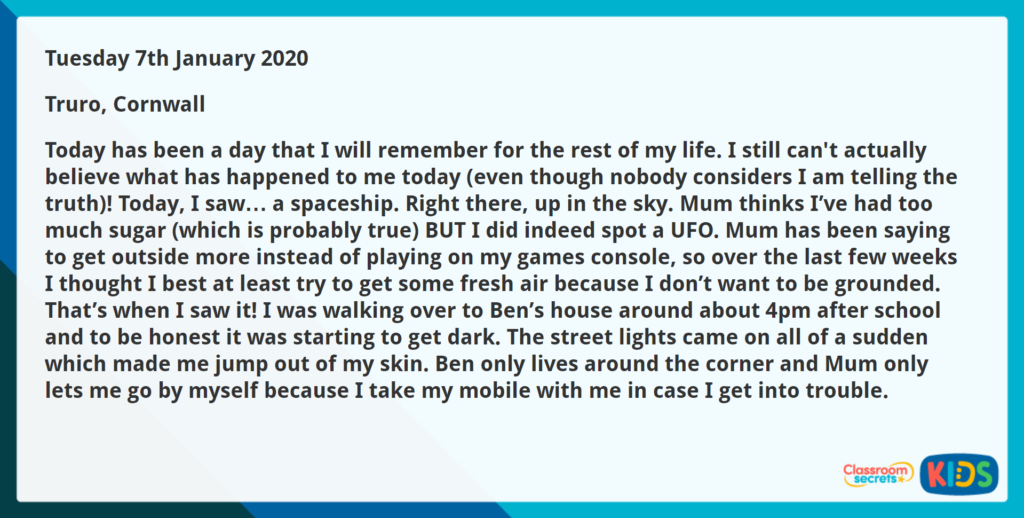 Year 4 Summarise Ideas Reading Comprehension Diary Entry 1